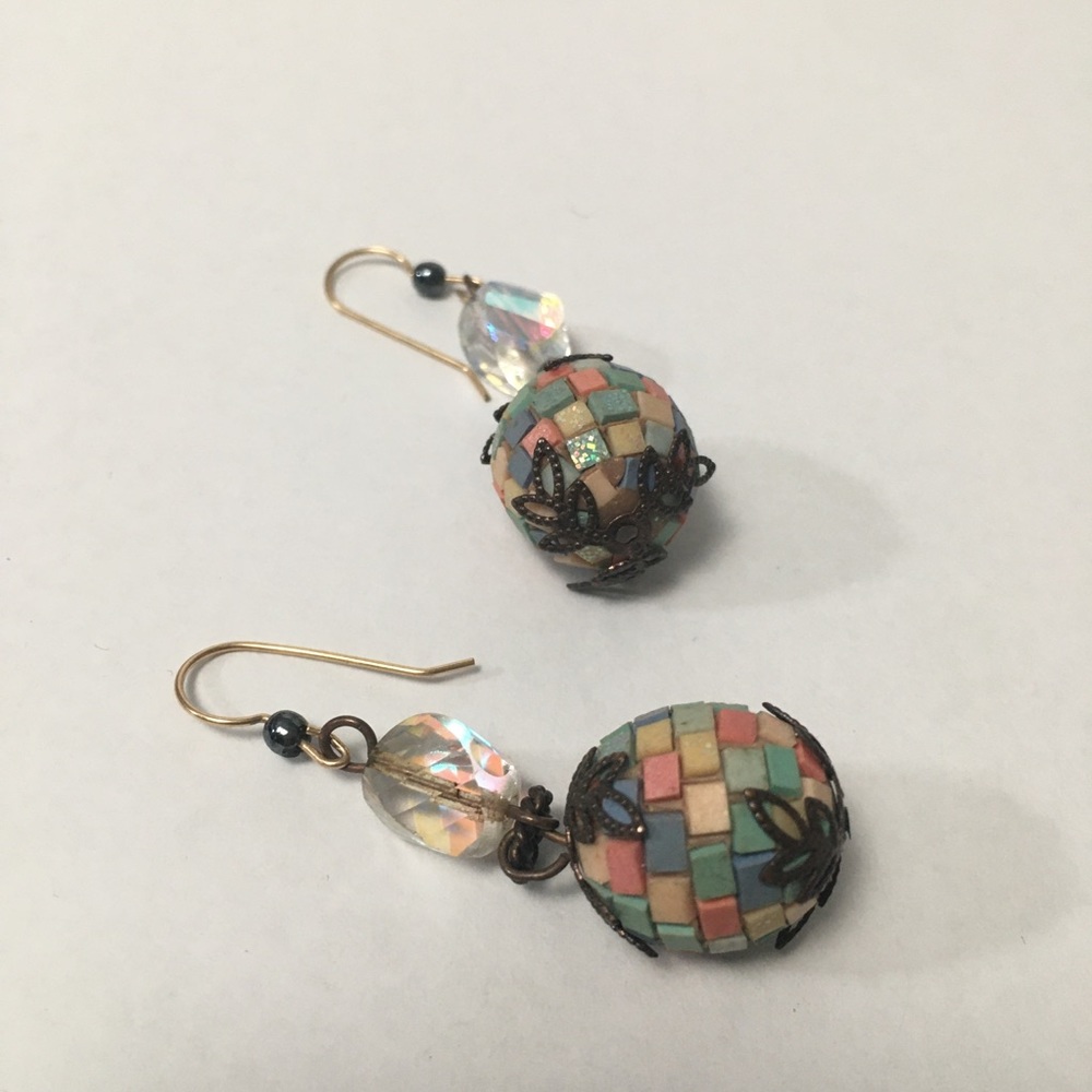 Disco ball multicolor round ball drop circus dangle mosaic earrings